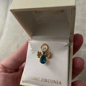 City by City Cubic Zirconia Gold and Blue Angel Pendant Brand New with Box